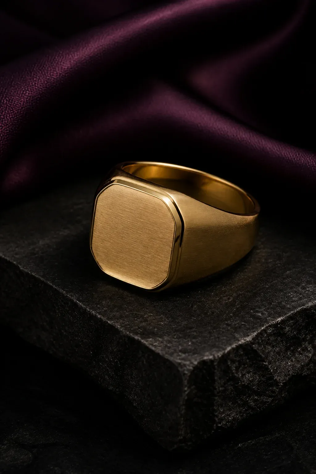 Aurelia brushed gold signet ring on black stone